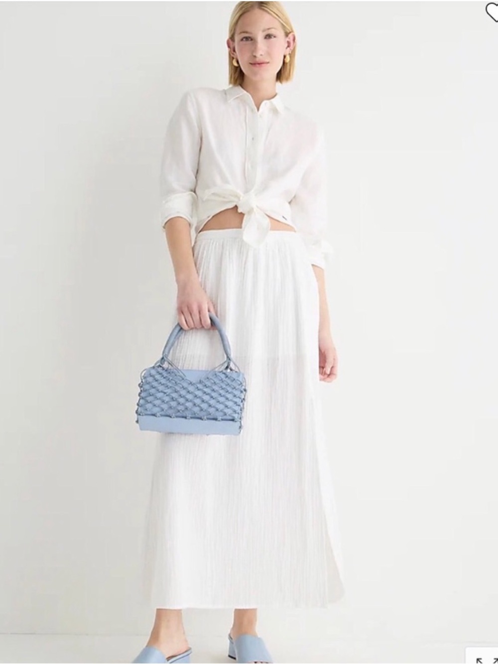 J. Crew White Maxi Skirt with Lightweight Pleats